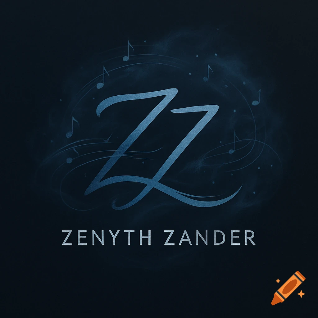 A dark blue logo featuring two stylized 'ZZ' letters with musical notes, and the text 'ZENYTH ZANDER' below.