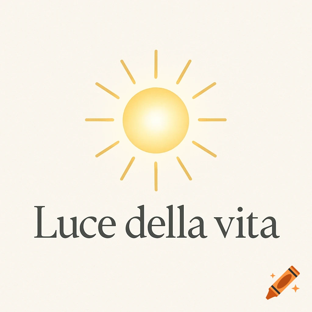 Minimalist logo with a yellow sun icon and the text 'Luce della vita' below it, on an off-white background.