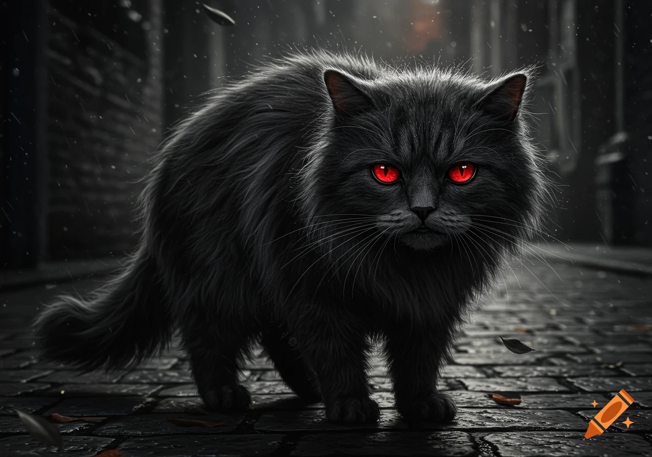 Fluffy Black Kitten With Pink Eyes created on Craiyon, image size:1280x896