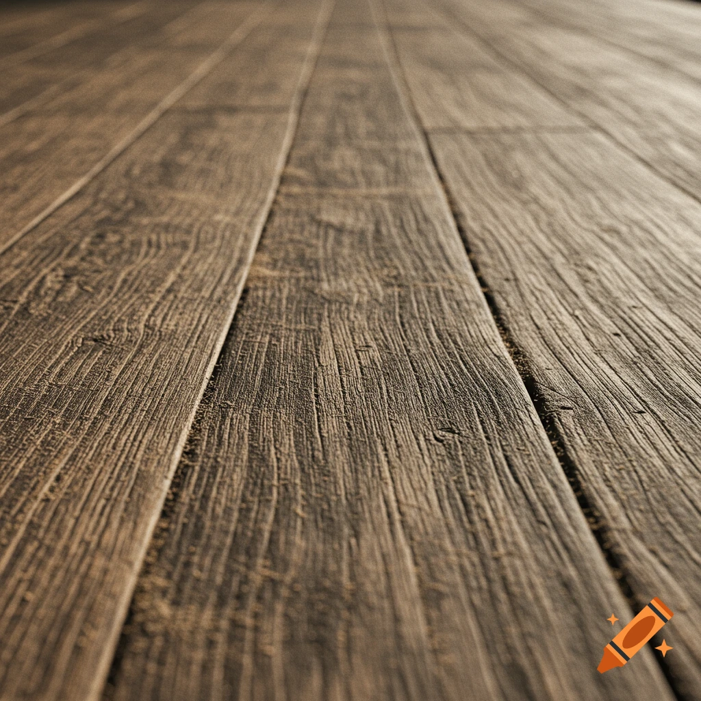 Weathered wooden planks covered in dust, shot from a low angle.