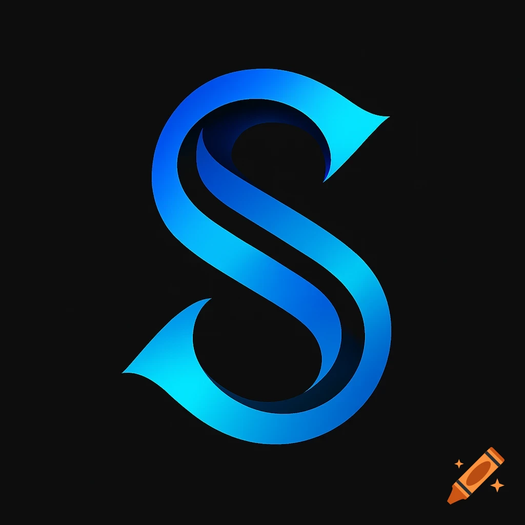 A blue gradient, stylized letter 'S' logo on a black background.