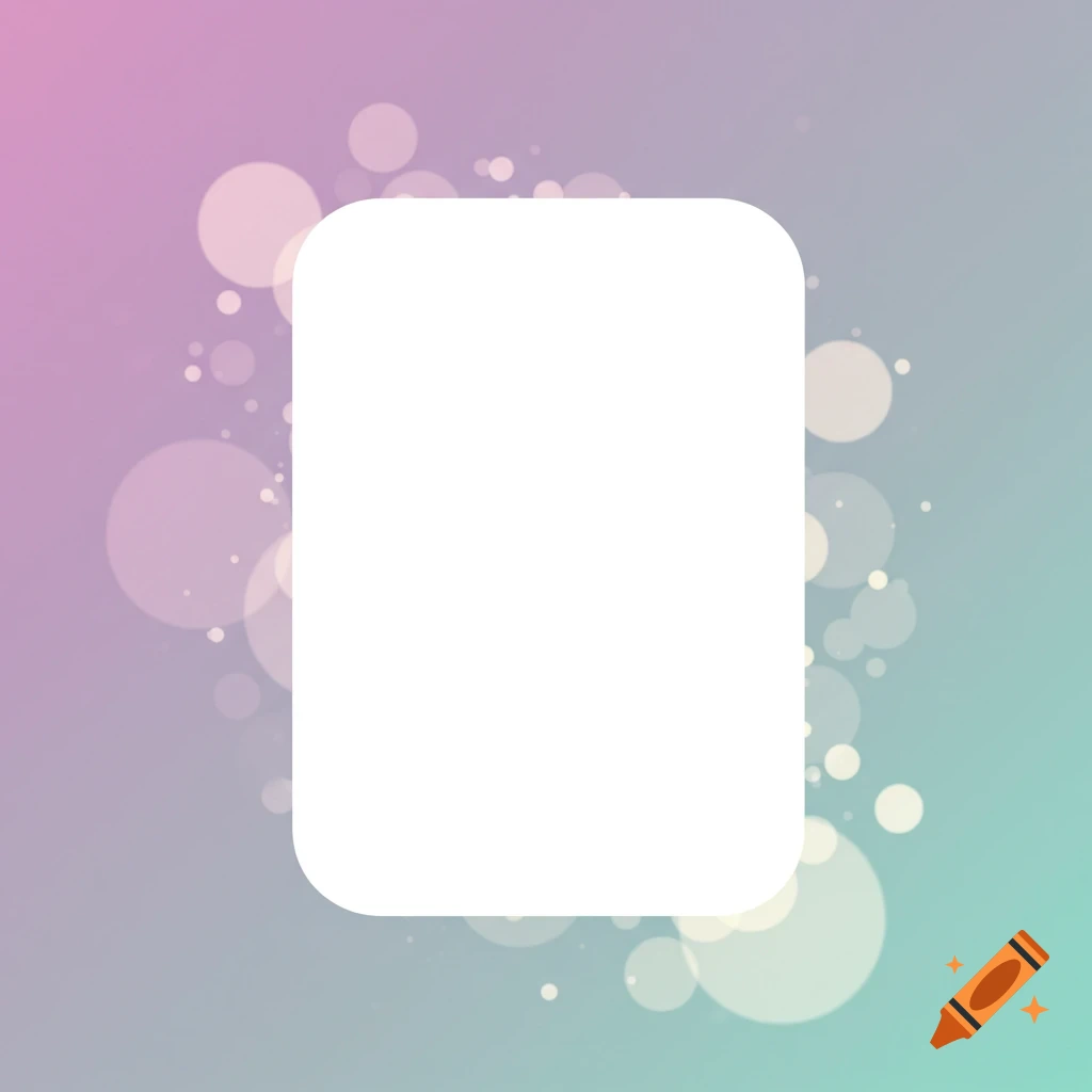 A white rounded rectangle on a gradient background from pink to blue, surrounded by soft bokeh lights.