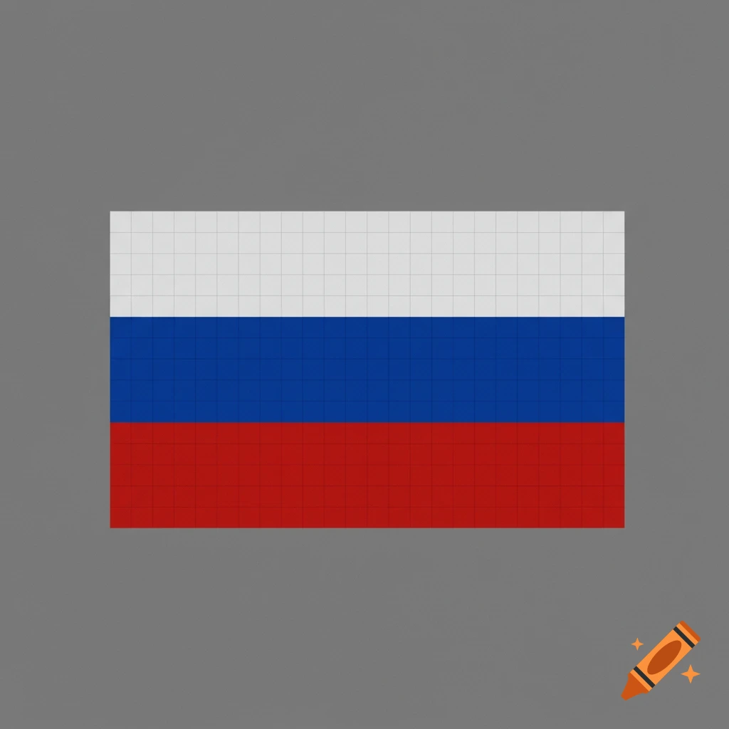 A pixelated Russian flag with white, blue, and red horizontal stripes against a grey background.