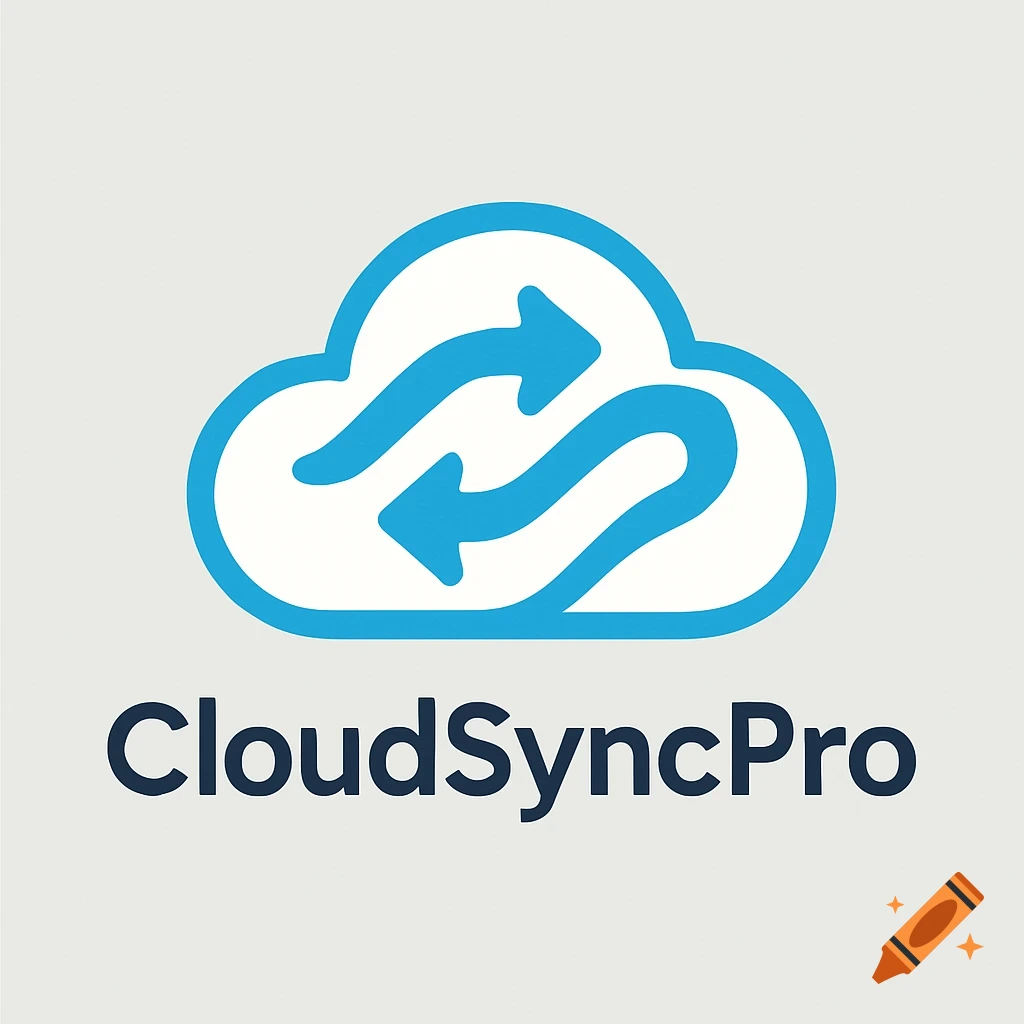 Blue cloud logo with intertwining arrows above 'CloudSyncPro' text on a light gray background.