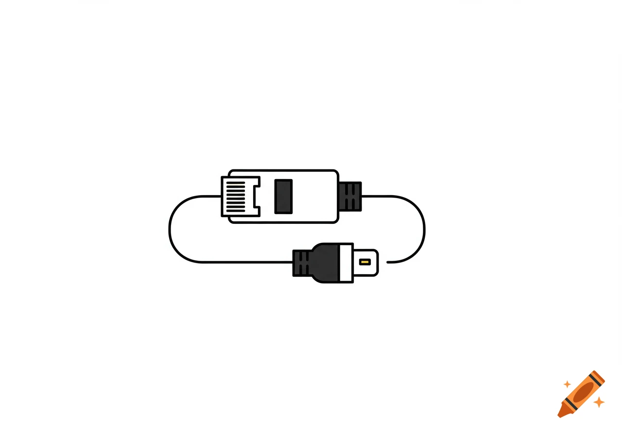 A pictogram illustration of a Power over Ethernet setup, showing an Ethernet cable connecting two black and white devices with yellow accents.
