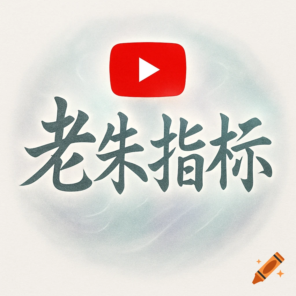 A red YouTube play button logo above the Chinese characters "老朱指标" on a light, textured background.