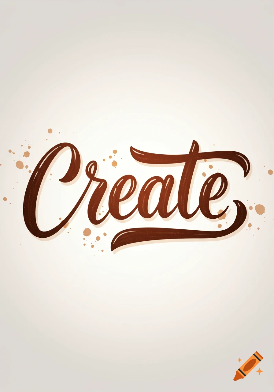 The word 'Create' in a brown, elegant calligraphic script with subtle brown paint splatters on a light, warm background.