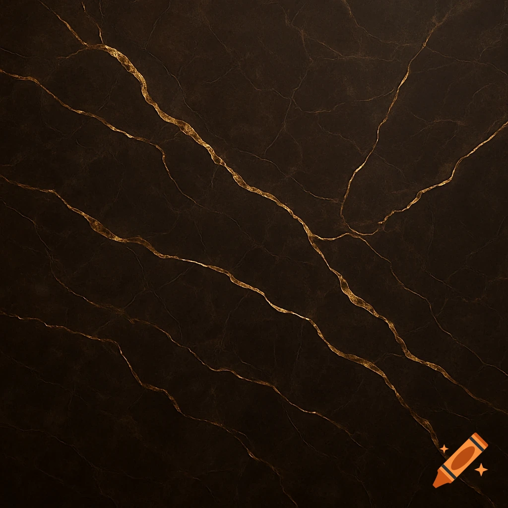 Deep espresso-brown marble background with flowing metallic gold veins and a satin finish, with a soft dark vignette.