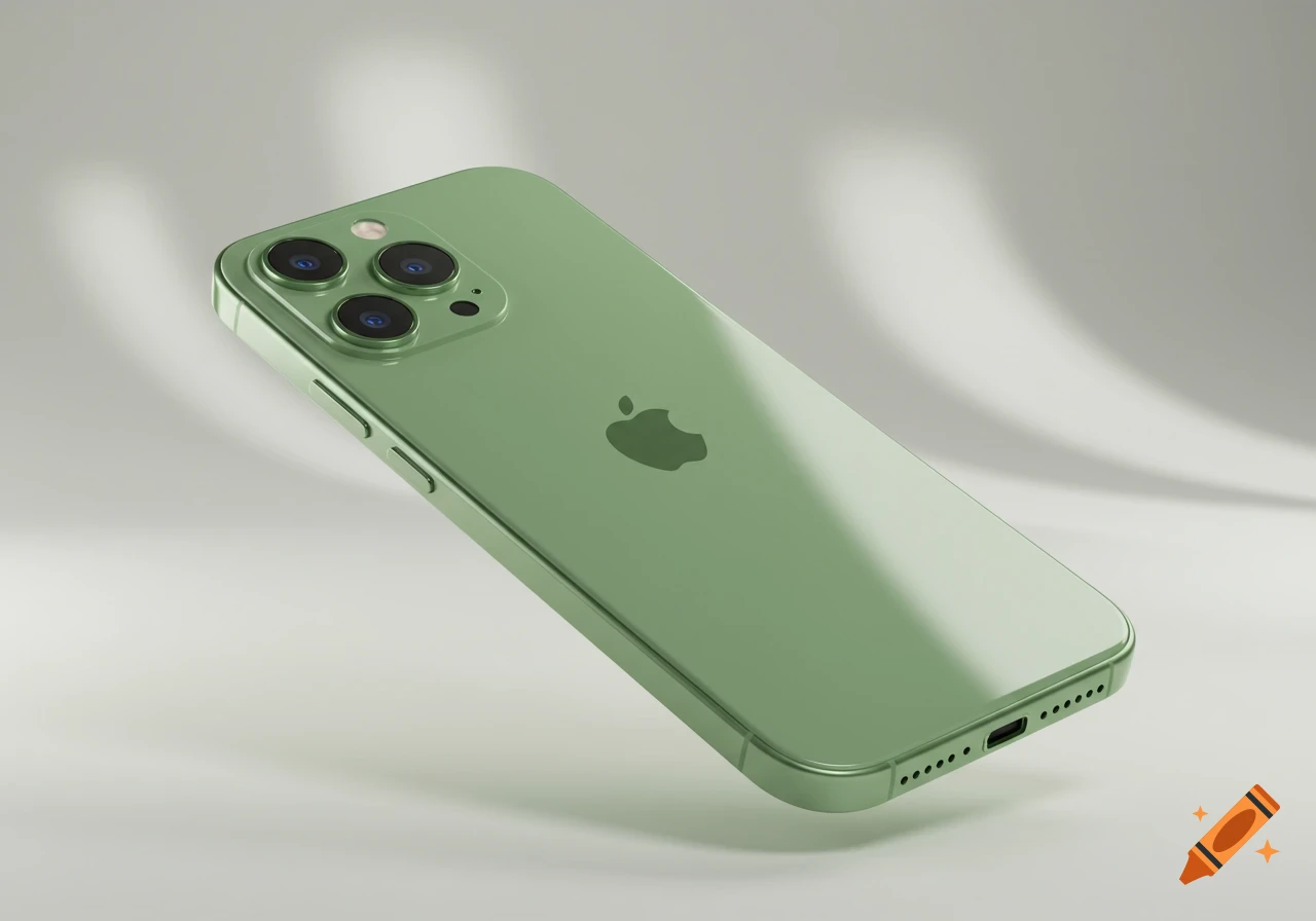 A photorealistic green iPhone floating against a light background.