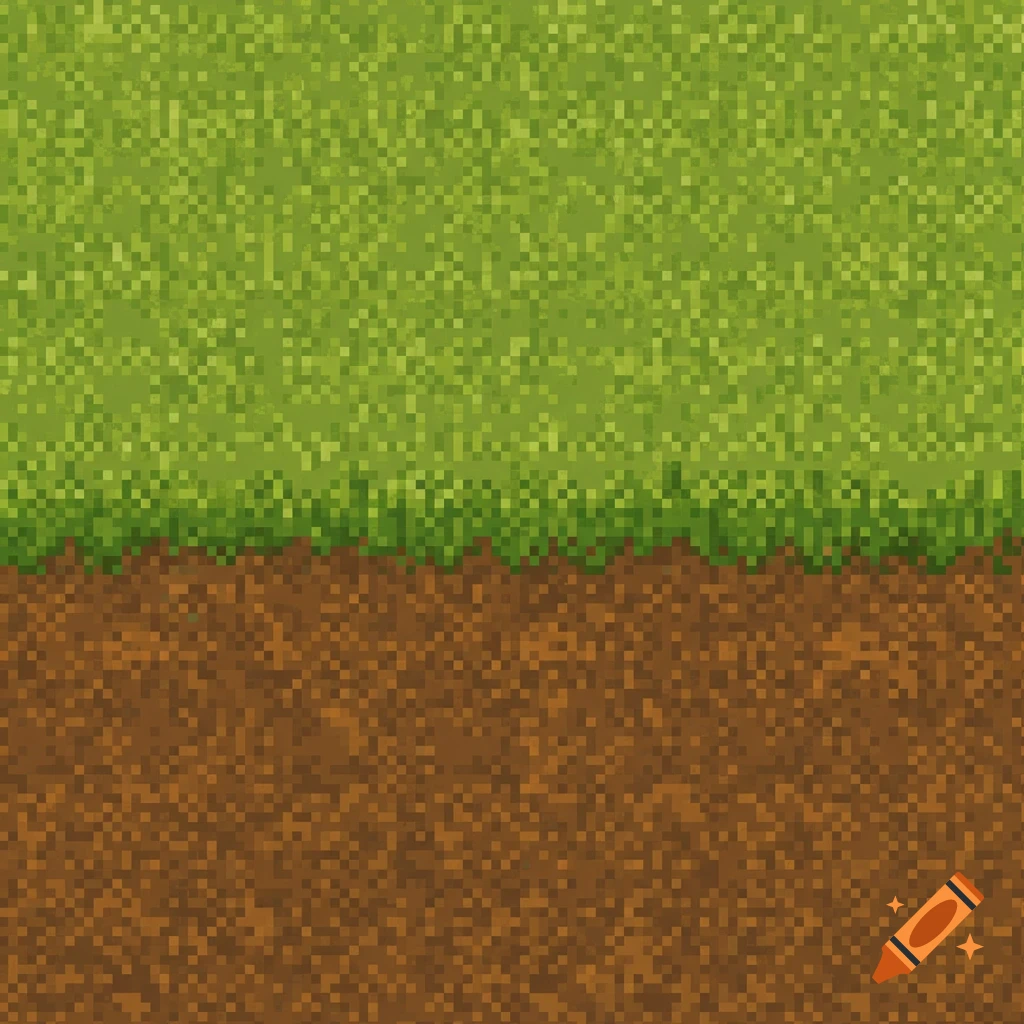 Pixel art ground texture with green grass over brown soil.
