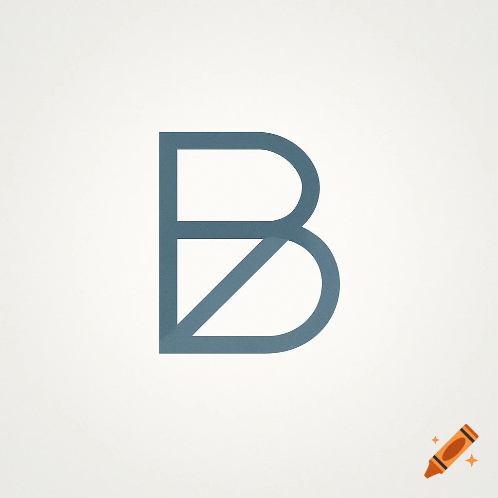 A minimalist blue-grey letter B logo on an off-white background.