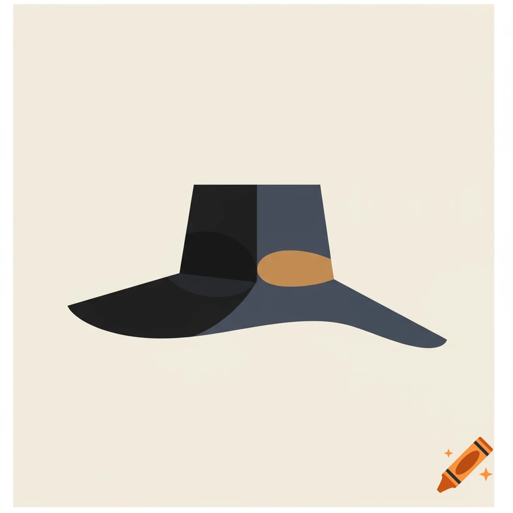 A minimalist geometric hat in dark blue, black, and tan on a light background.