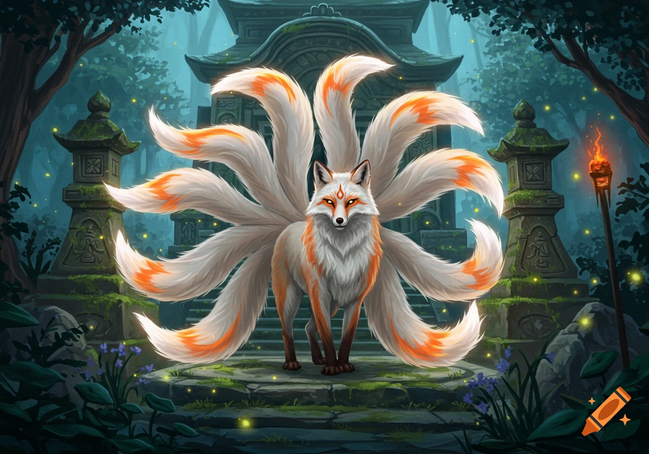 Cute Nine Tailed Fox Wallpaper created on Craiyon, image size:1280x896