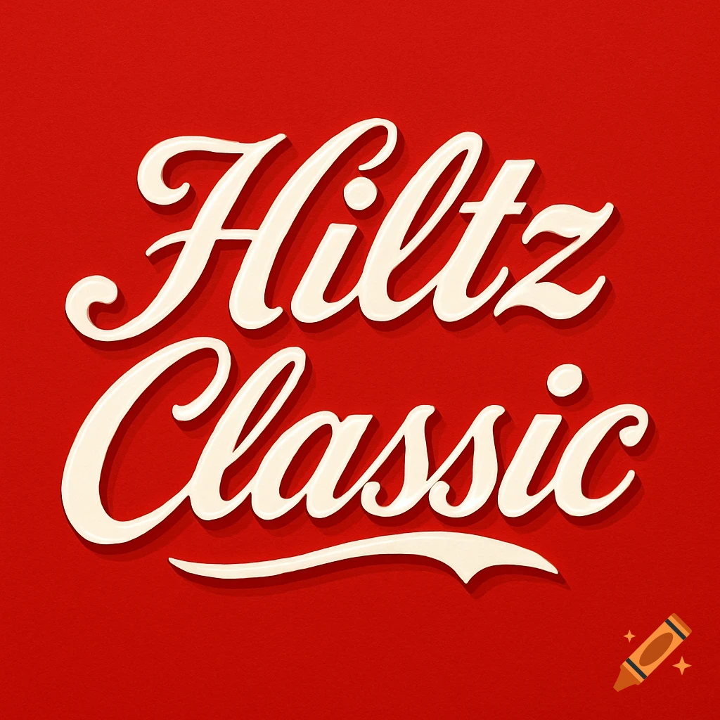 The words 'Hiltz Classic' in a cream script font with a shadow, against a textured red background, resembling the Coca-Cola logo.