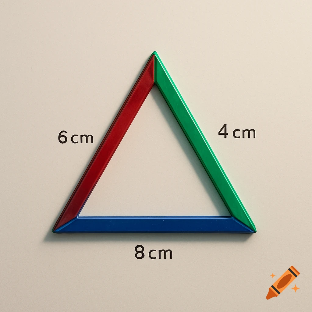 A triangle made of red, green, and blue bars, with sides labeled 6 cm, 4 cm, and 8 cm.