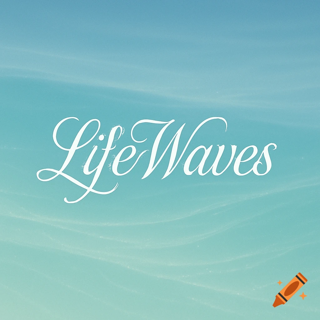 White cursive text "LifeWaves" on a light blue background with subtle wave textures.