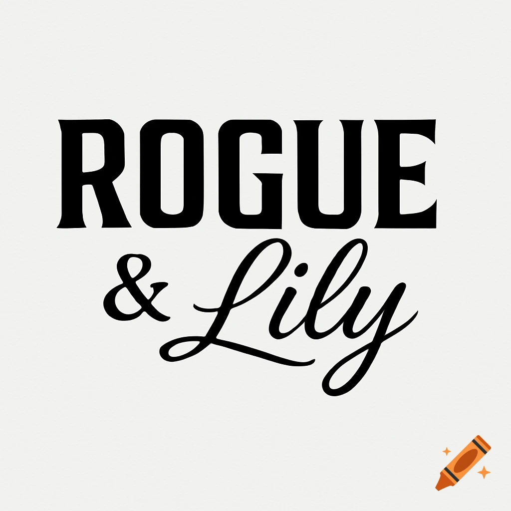 A black wordmark logo on a white background, featuring "ROGUE" in a bold, blocky font above "& Lily" in a delicate, flowing script font.