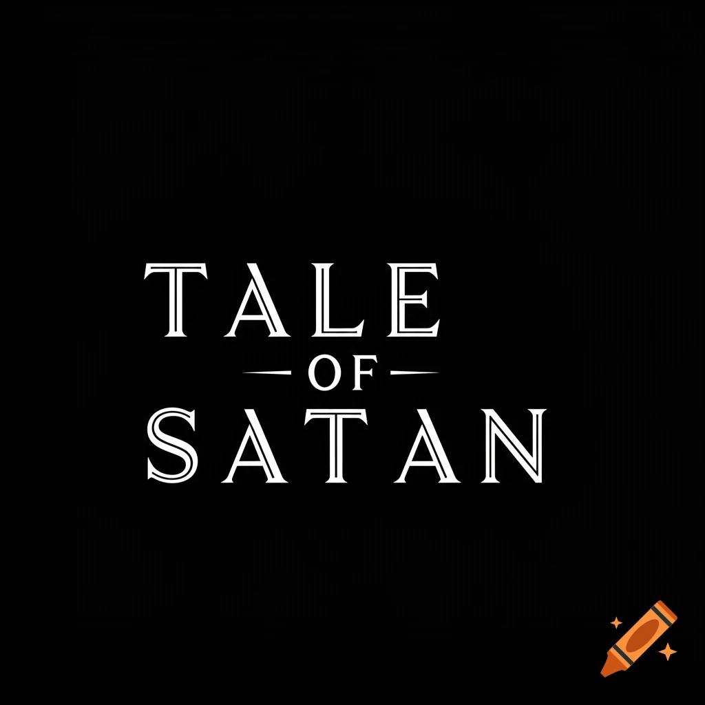 A minimal logotype with the words "TALE OF SATAN" in white, stylized serif font on a black background.