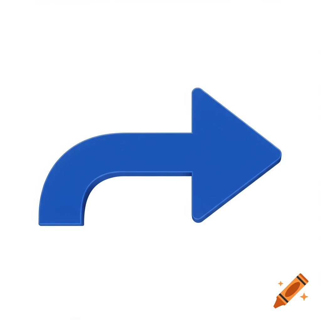 A shiny blue 3D arrow pointing right with a curved tail on a white background.