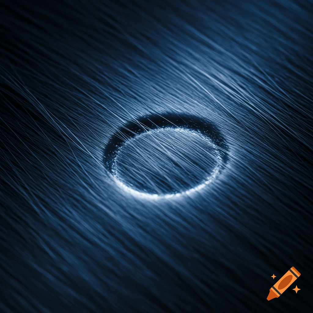 Abstract digital art of a bright blue glowing ring on a dark surface with radiating fine lines.