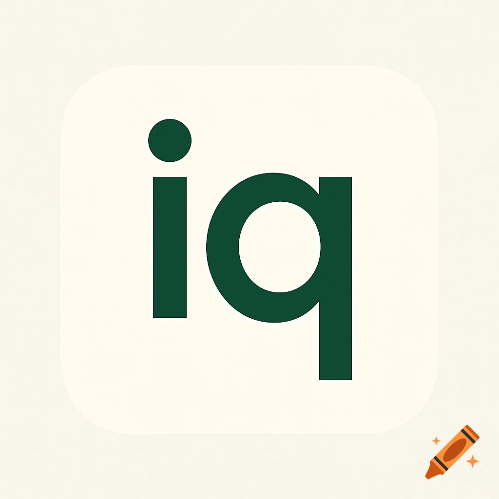 Minimalist app icon with dark green lowercase 'iq' on a light cream background.