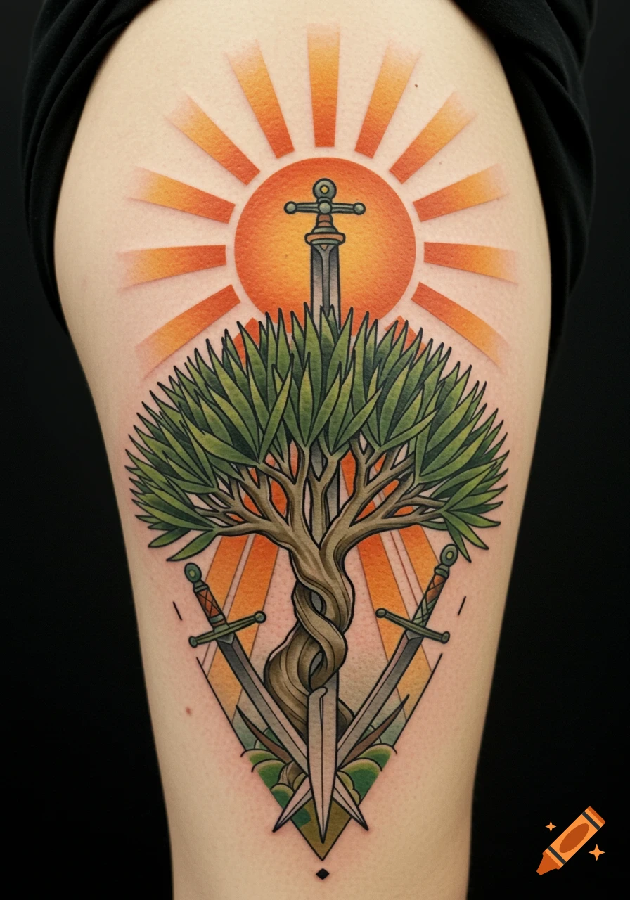 Un Tatouage Neo Traditionnel Avec Des Objets D'antiquité created on Craiyon, image size:896x1280