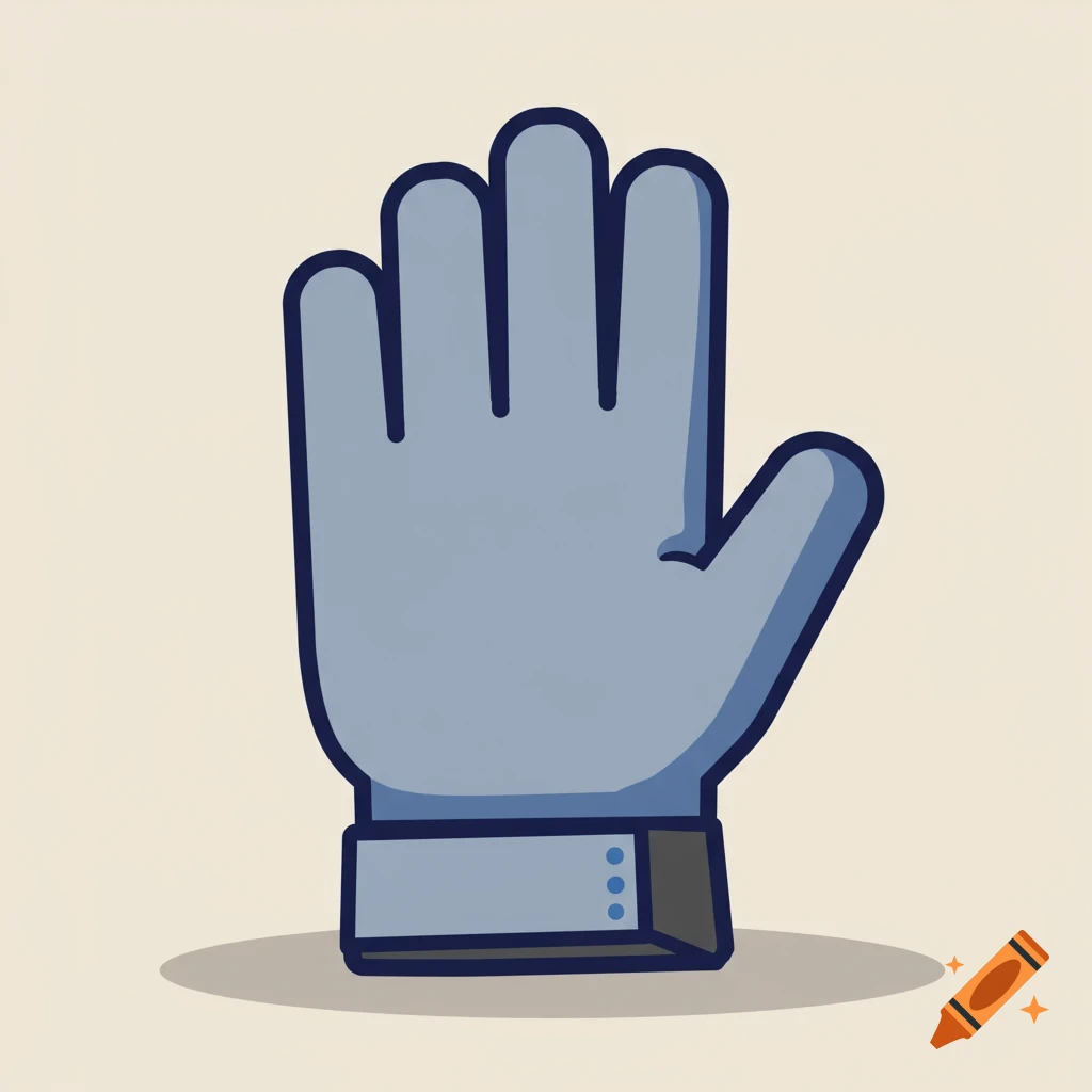Cartoon illustration of a light blue five-fingered glove with a dark blue outline and cuff, against an off-white background.