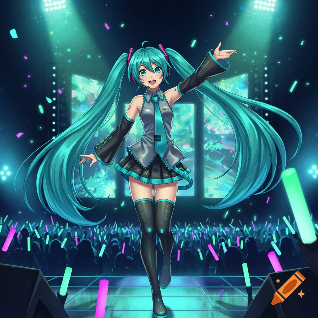 Hatsune Miku Concert created on Craiyon, image size:1024x1024