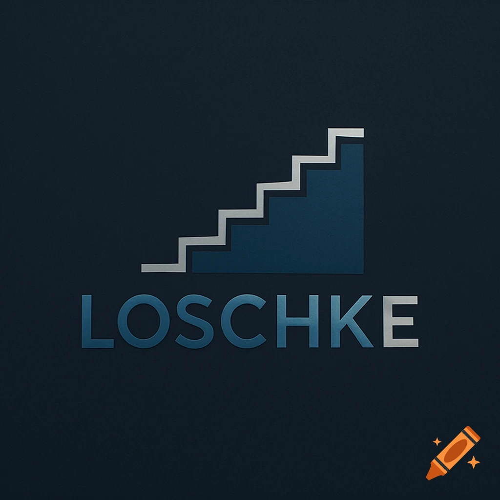 Blue logo with a white and blue staircase graphic above the word LOSCHKE.