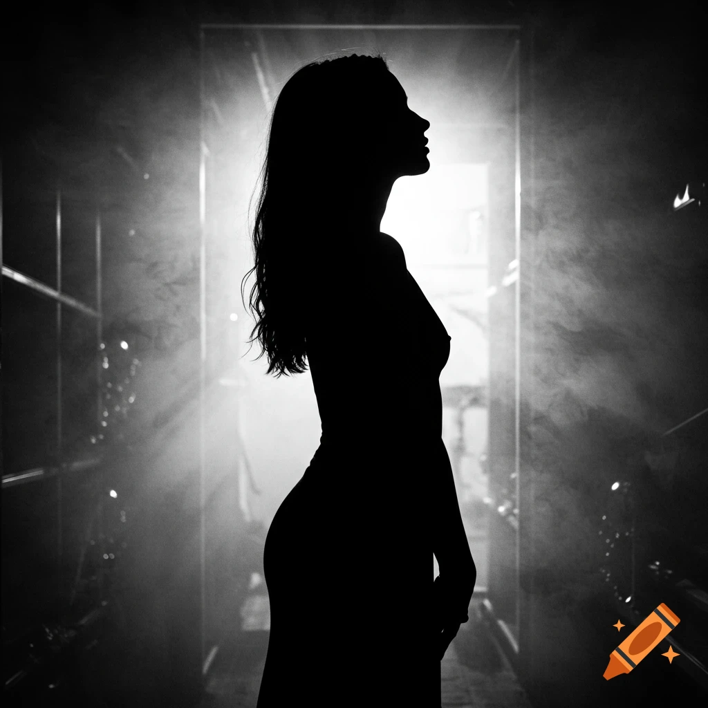 Black and white artistic silhouette of a woman in profile surrounded by smoke and light.