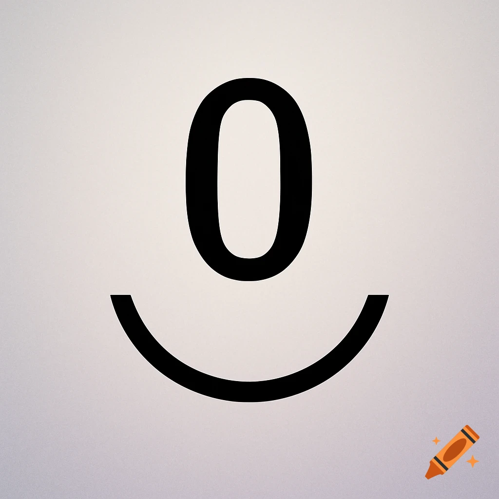 A black numeral zero positioned above a black curved line, creating an emoticon smile against a light gray background.