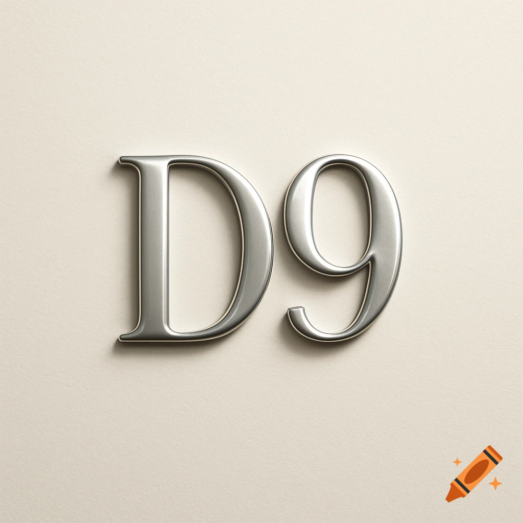 Metallic silver D9 characters against a light background.