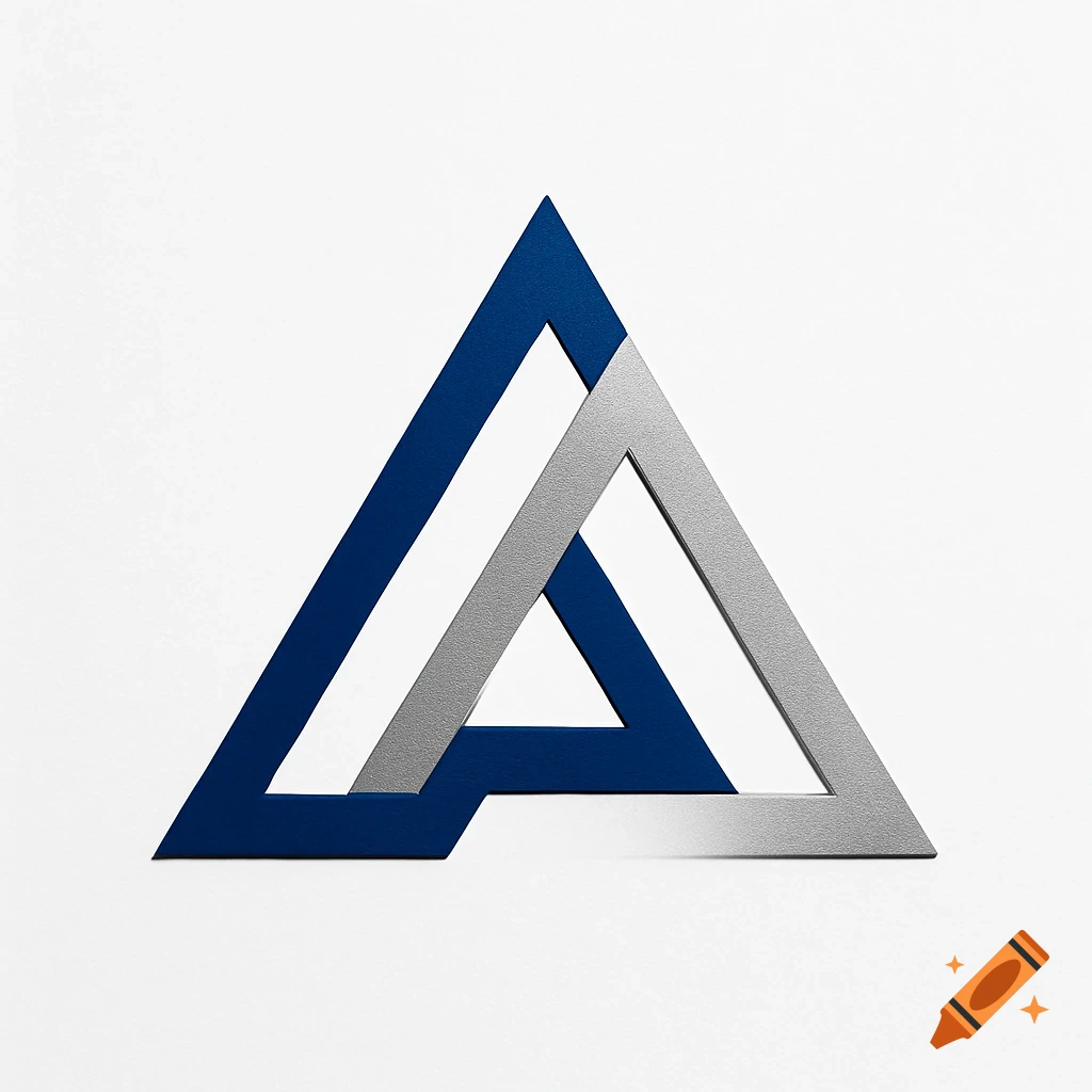 An abstract company logo made of an intertwining blue and silver impossible triangle on a white background.