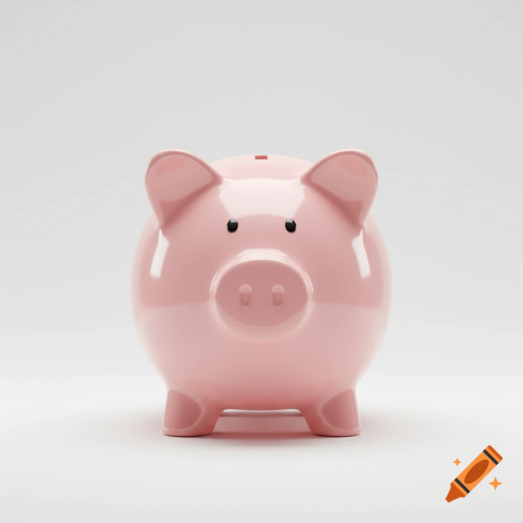 A perfectly rendered pink ceramic piggy bank stands centered against a pure white background.