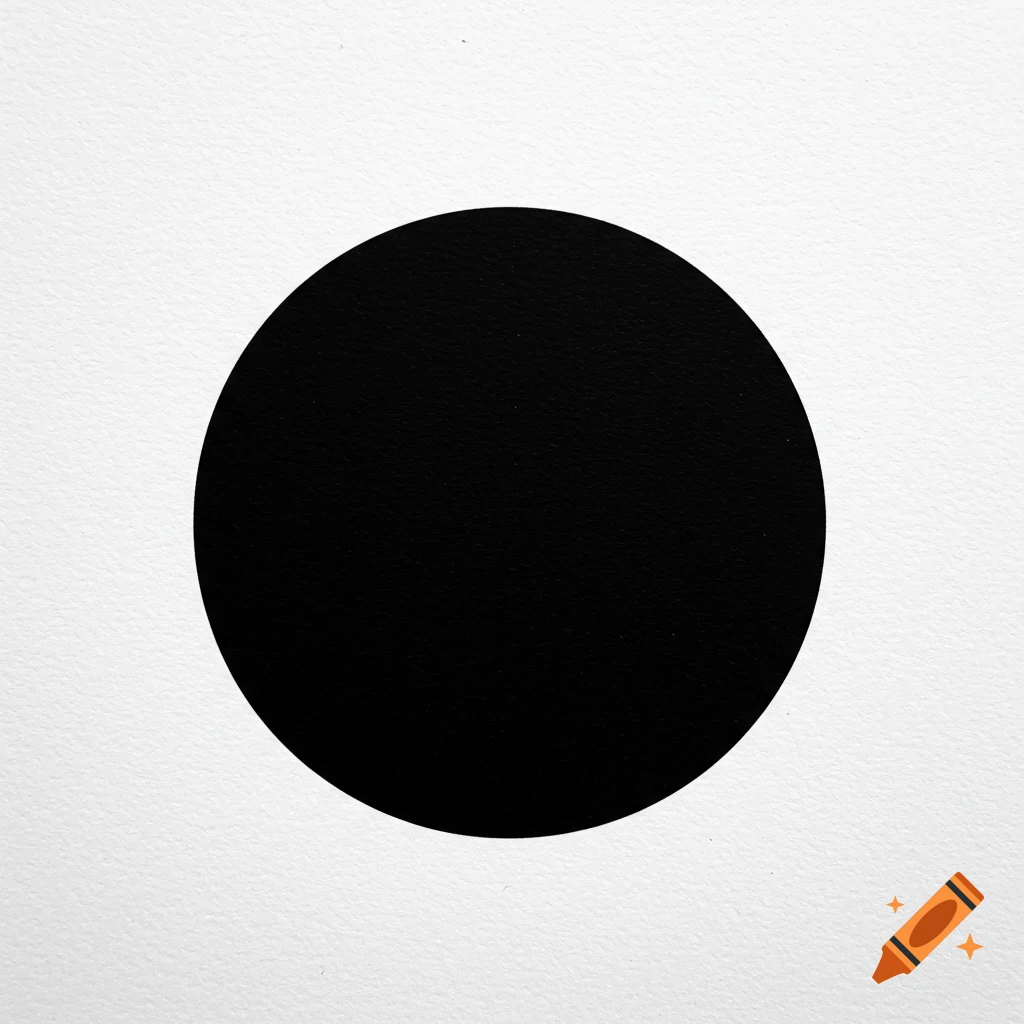 A perfectly round, solid black circle centered on a white textured paper background.