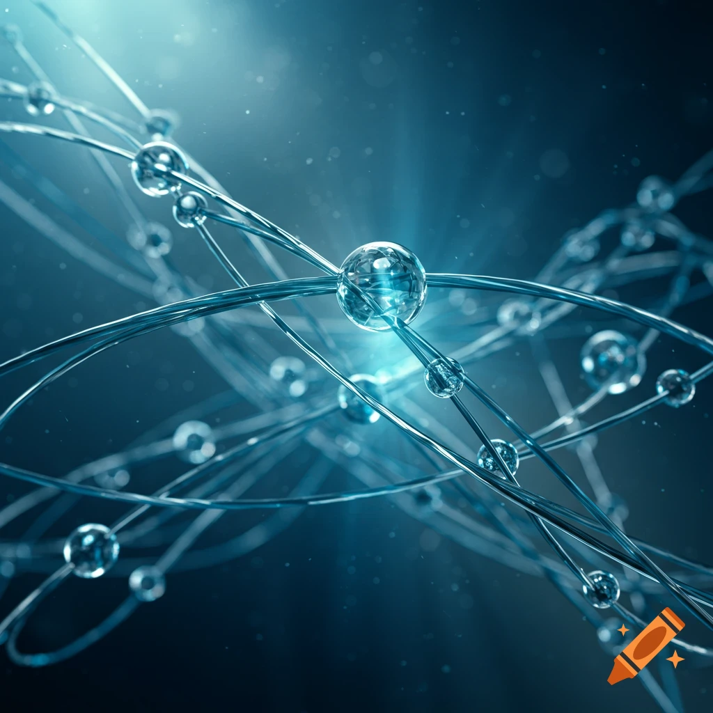 Semi-abstract digital art with glowing blue lines connecting translucent spheres on a dark background, symbolizing digital networks.