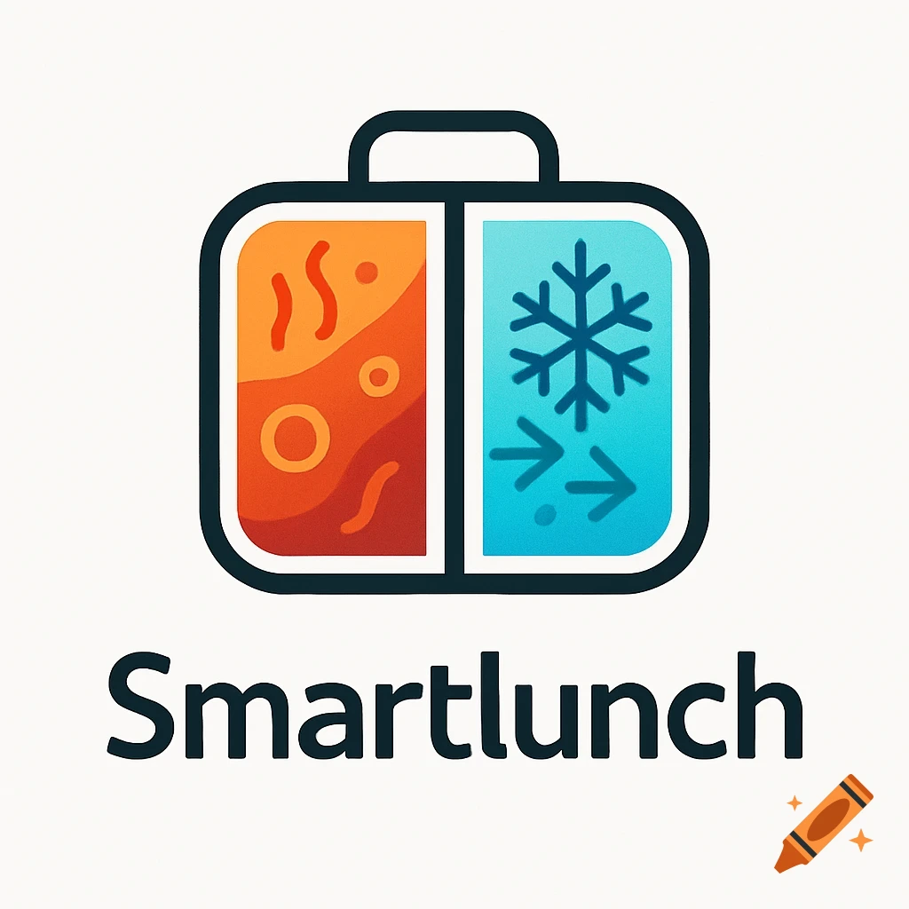 Logo for Smartlunch: a lunchbox icon split into orange (hot steam) and blue (snowflake, arrows) sections, with 'Smartlunch' text.