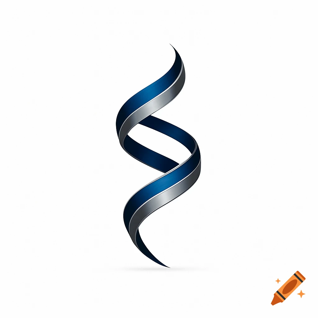 A stylized blue and silver metallic helix logo on a white background.