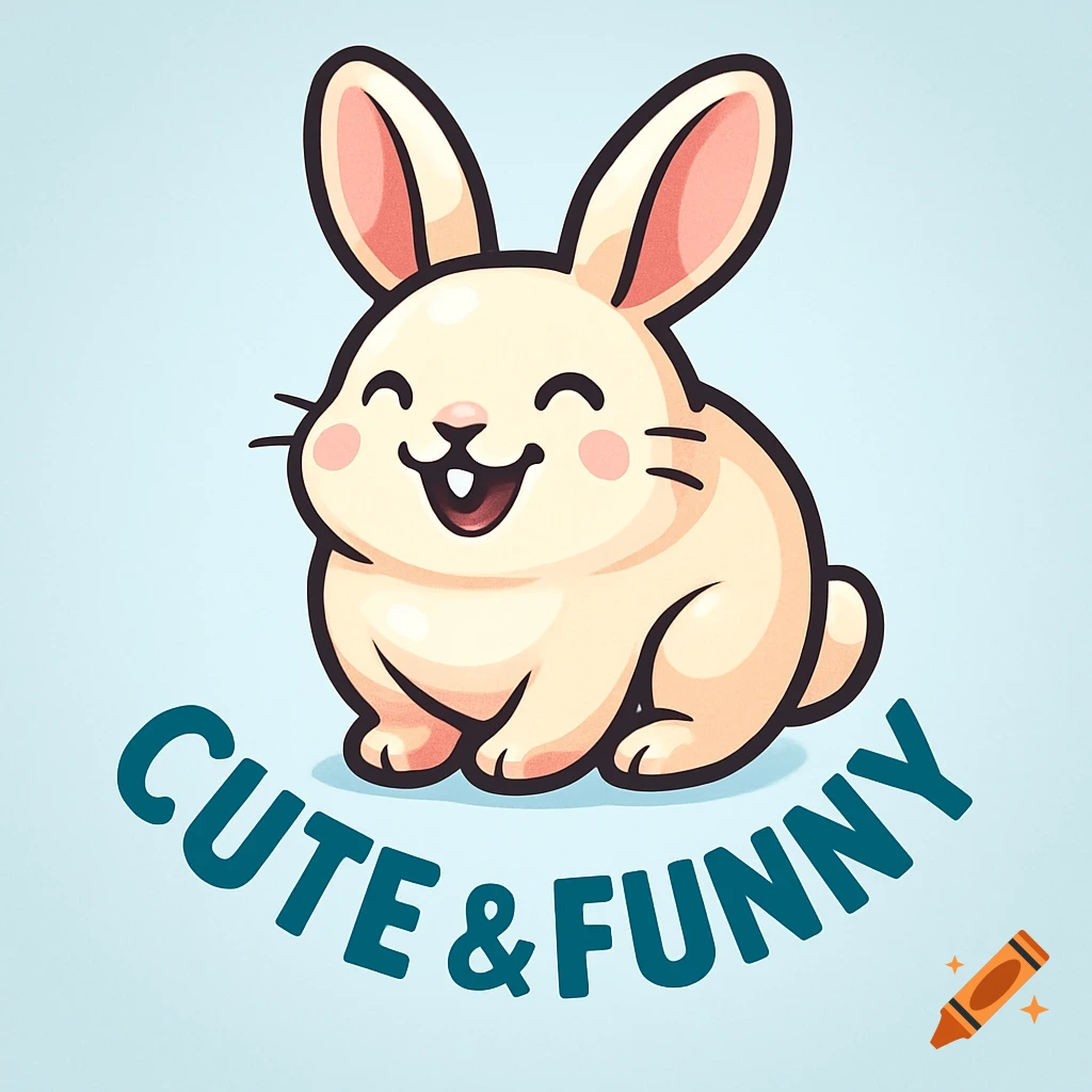 Cartoon logo of a happy cream-colored rabbit smiling, with the words "CUTE & FUNNY" below it.