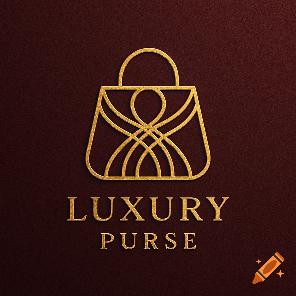 A golden luxury purse logo with the text 'LUXURY PURSE' embossed on a dark red textured background.