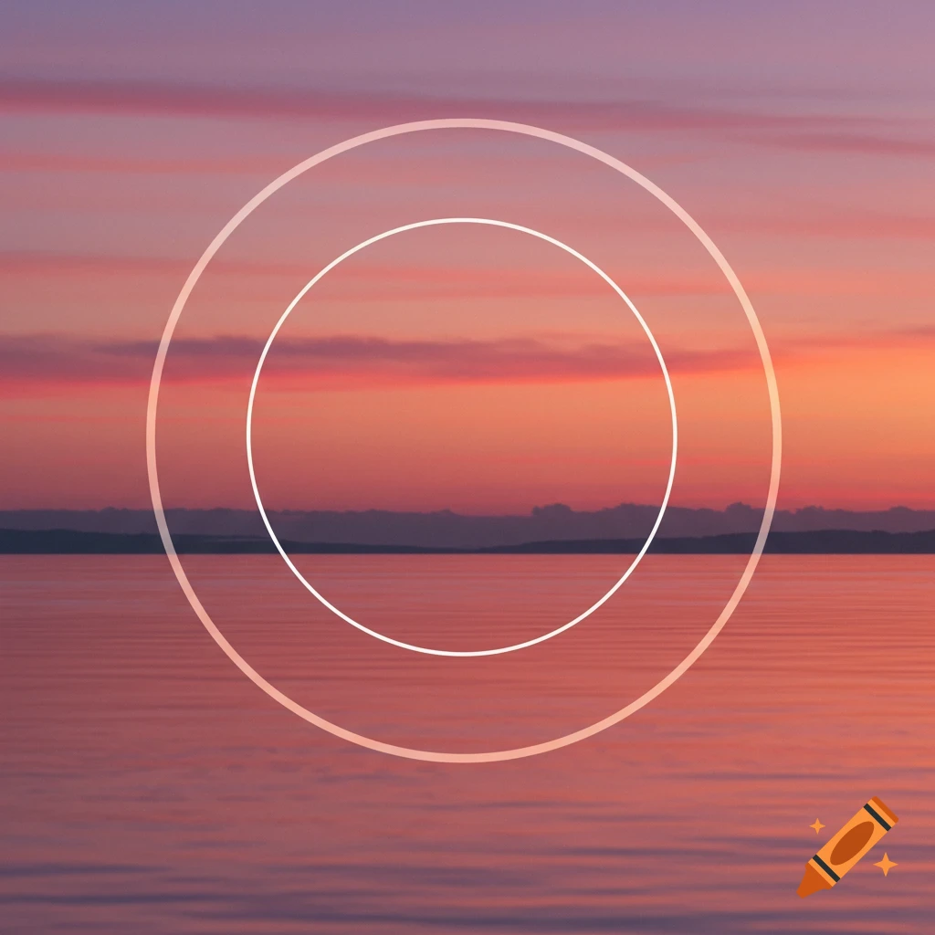A serene sunset over a calm body of water with a sky of purple, red, and orange hues and a dark horizon.