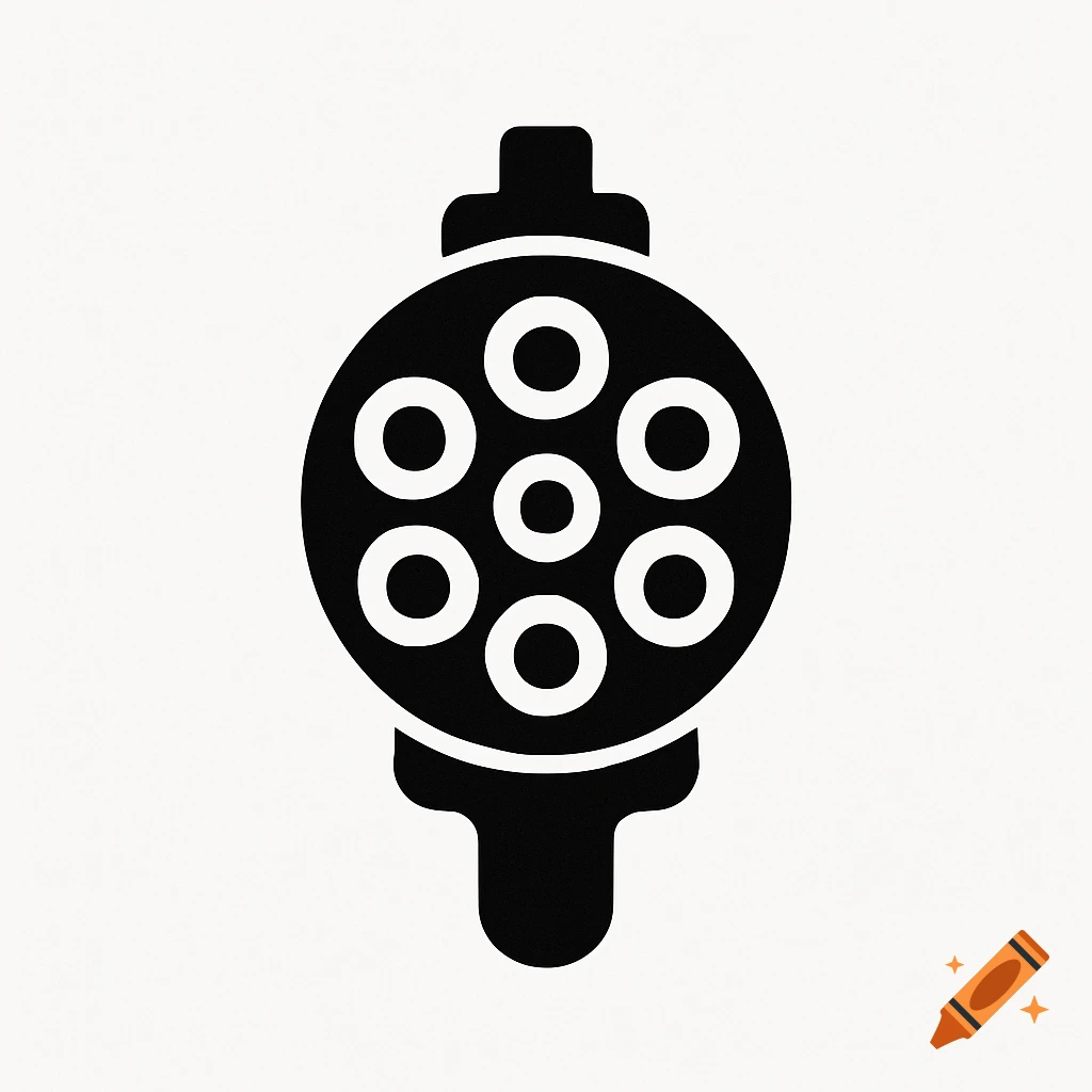 A black silhouette icon depicting the front of a revolver cylinder with seven holes.