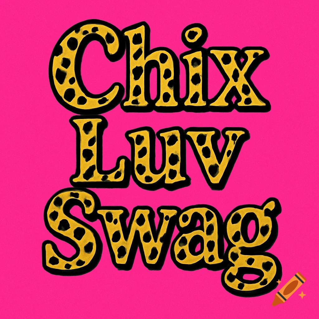 The phrase "Chix Luv Swag" in yellow cheetah print font with a black outline on a hot pink background.