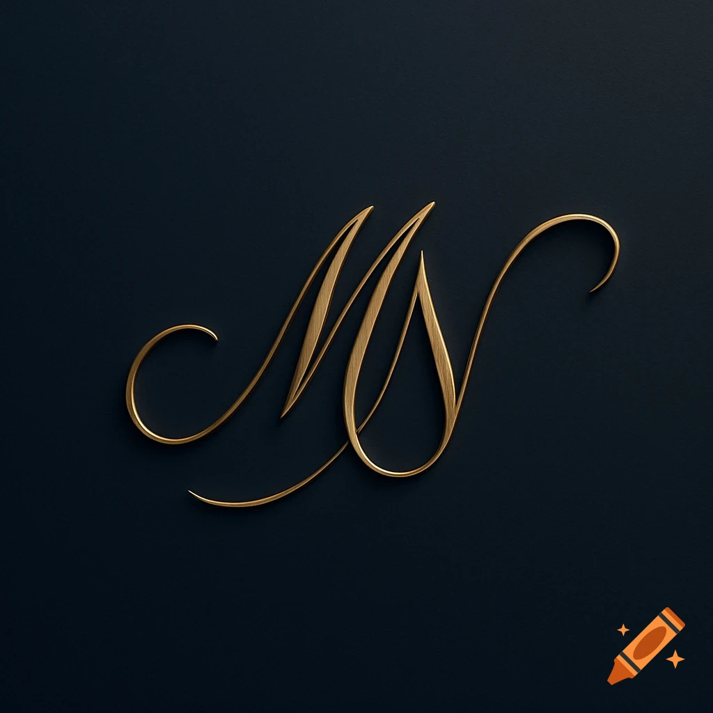 Stylized golden cursive letters 'MN' intertwined on a dark background.