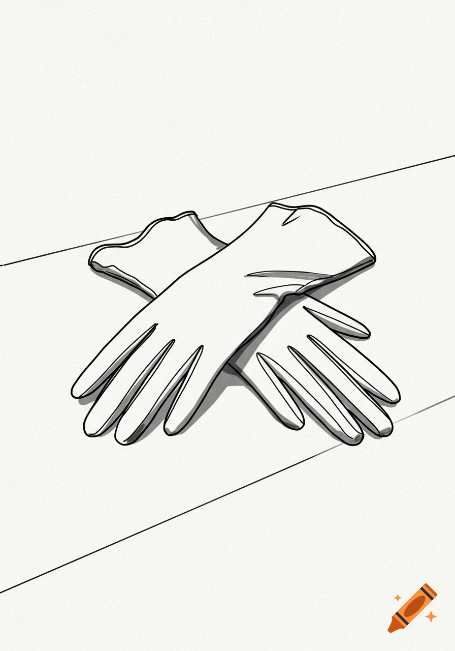 Simple line drawing of a pair of ladies' gloves folded on a tabletop.