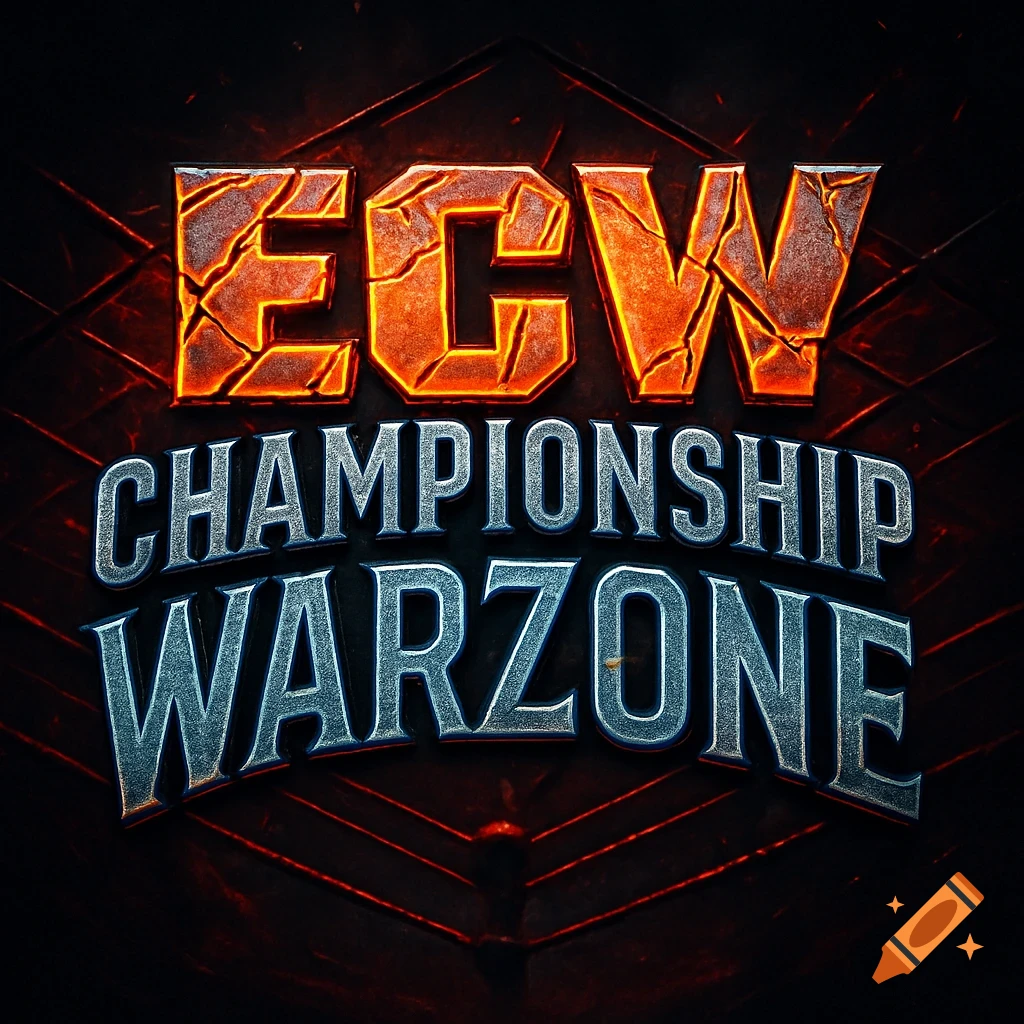 A wrestling logo featuring 'ECW' in cracked fiery orange text above 'CHAMPIONSHIP WARZONE' in metallic silver-blue text on a dark textured background.