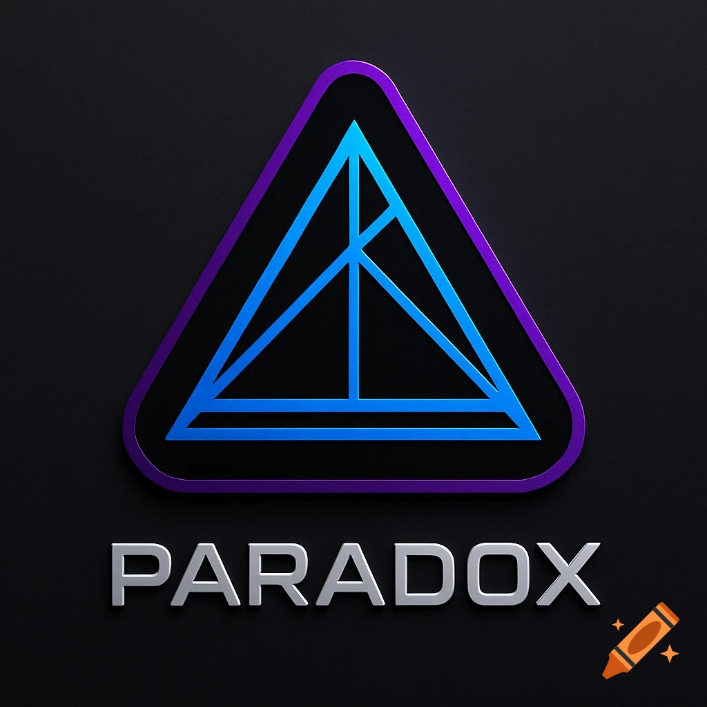 A 3D metallic logo features a blue and purple geometric triangle above the word PARADOX on a dark background.