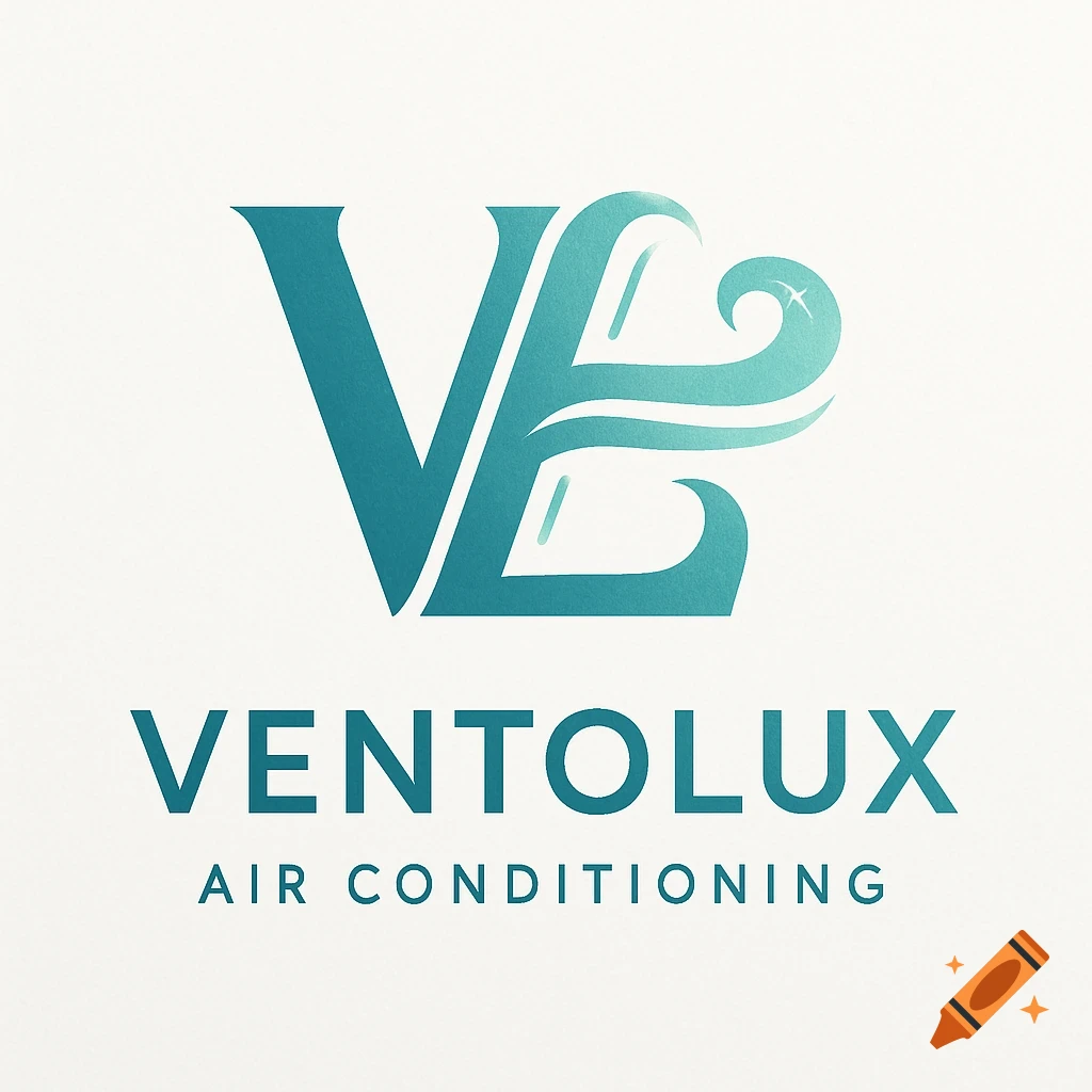A teal and blue logo for Ventolux Air Conditioning, featuring a stylized 'VL' icon above the company name and tagline.