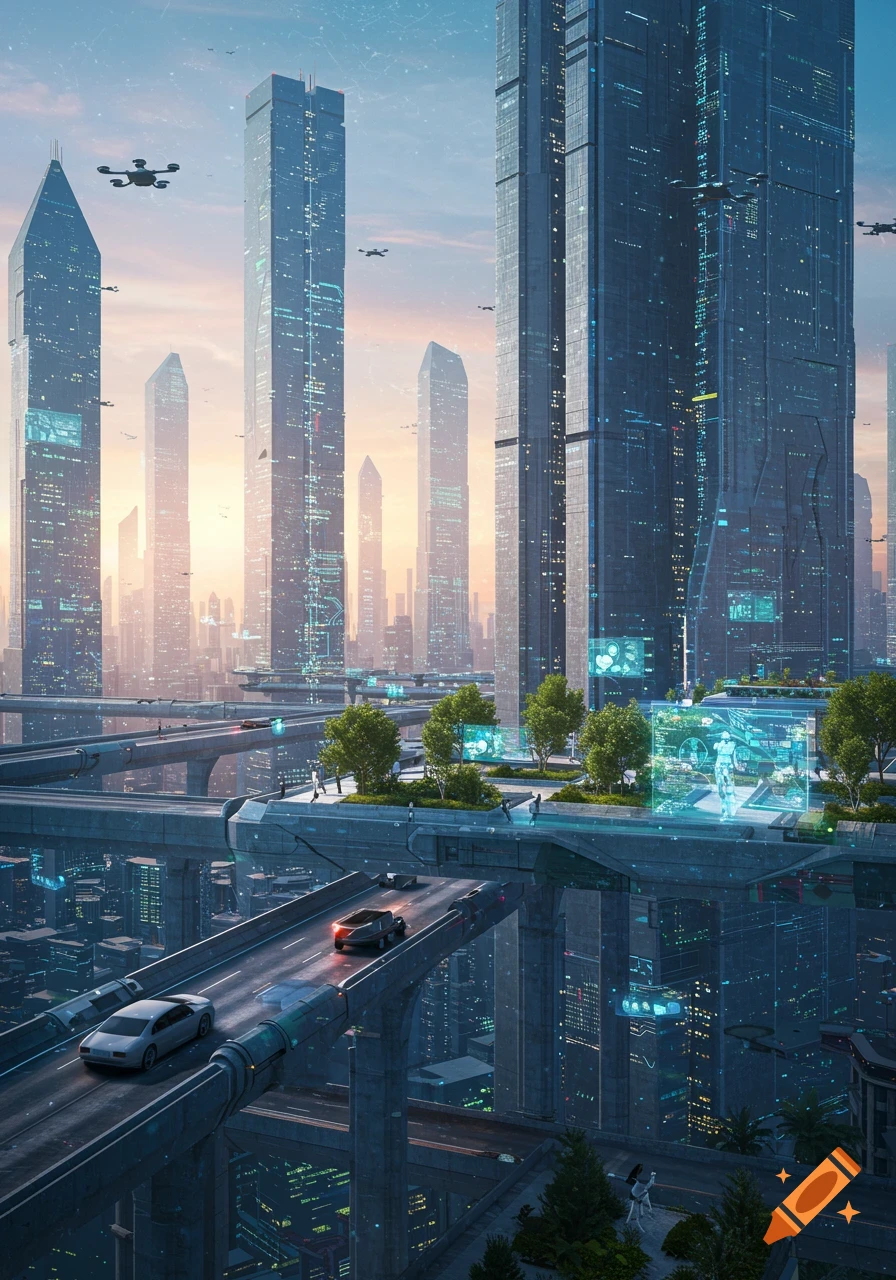 Sci Fi Cityscape created on Craiyon, image size:896x1280