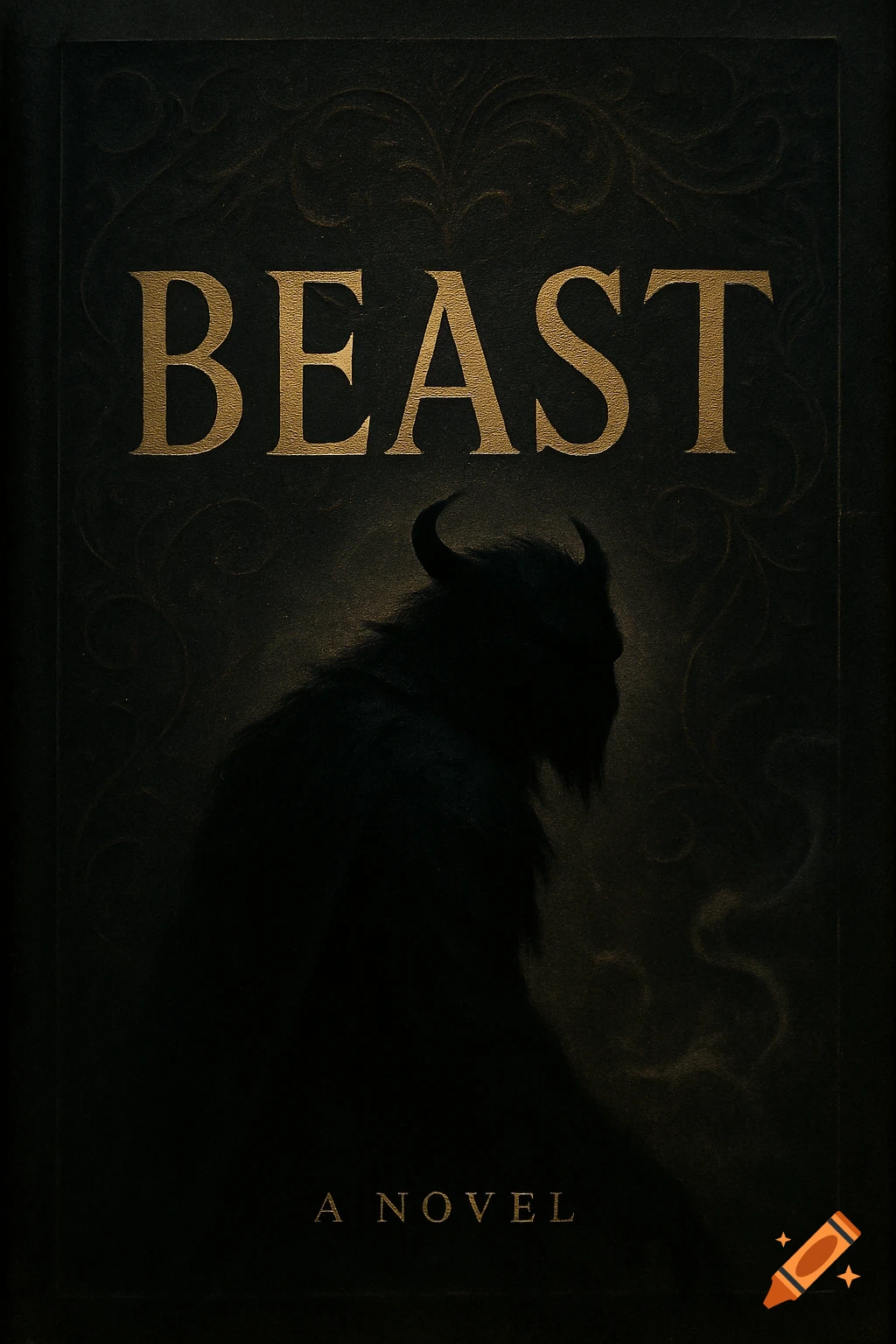 A dark book cover with the gold title 'BEAST' above a horned, hairy beast's silhouette, and 'A NOVEL' below.